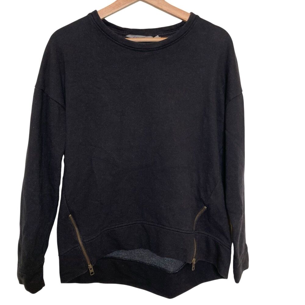 Athleta Women’s Small S Cityscape Sweatshirt Black Zipper Side Detail Crew Neck